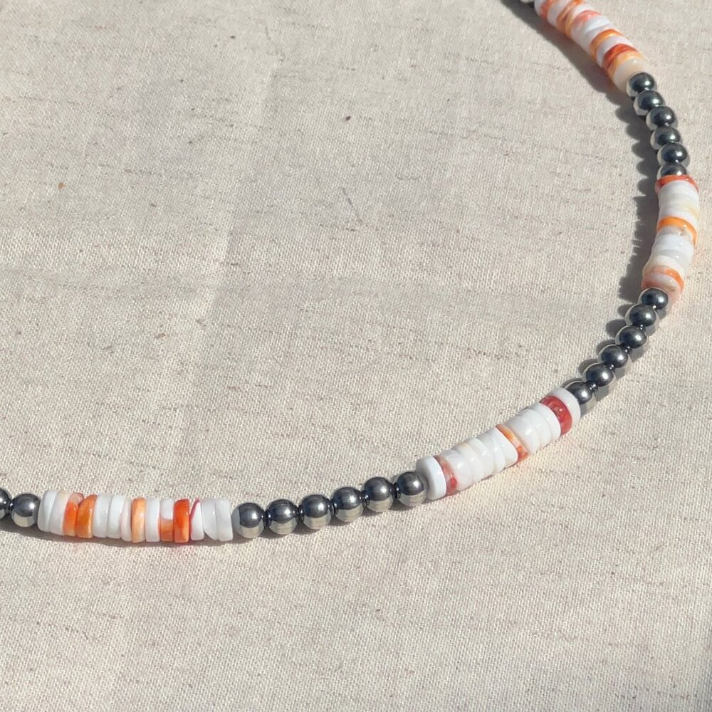 Sterling Silver & Spiny Oyster Beaded Necklace New - Picture 4 of 13